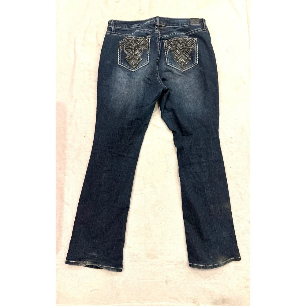 Love Indigo Womens Bootcut Jeans Size 18 Dark Wash Embroidered Sequin Pockets